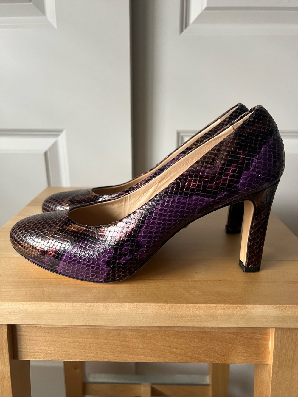 Leather Purple Snake-Print High Heels